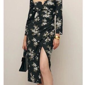 Reformation Midnight Floral Long Sleeve Dress